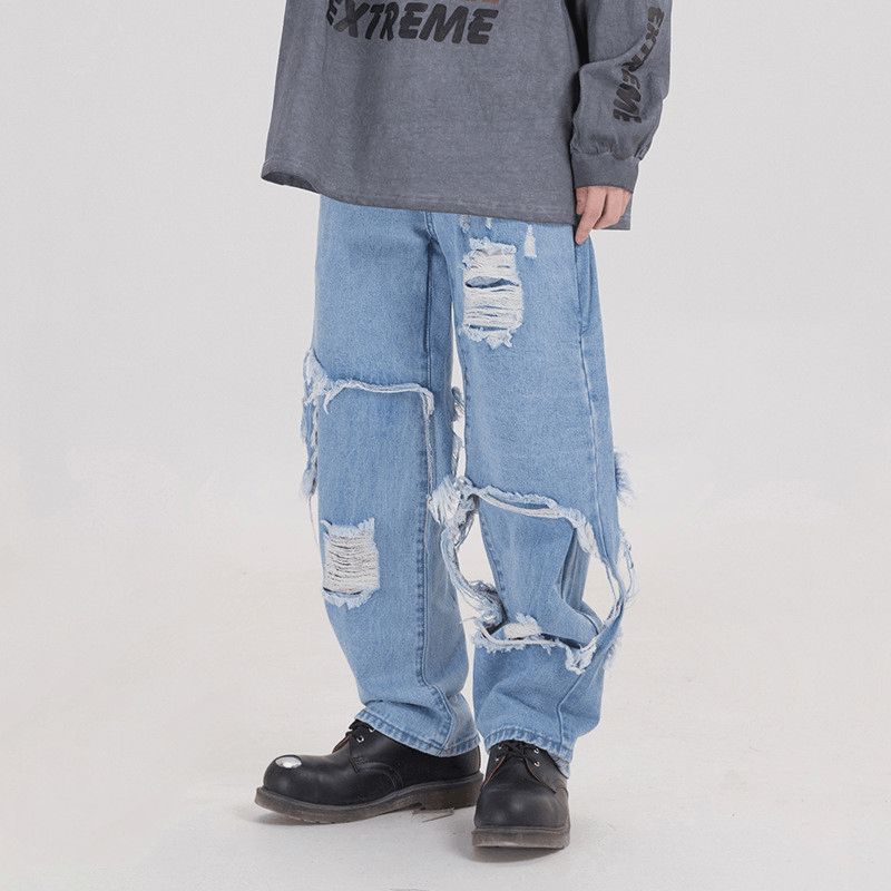 Svart Pluss Størrelse Løse Jeans Herreklær