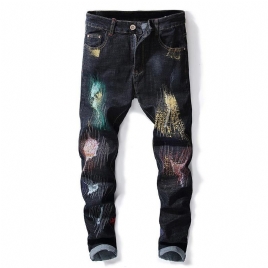 Utskrift Hip-Hop Design Fargerike Hull Jeans