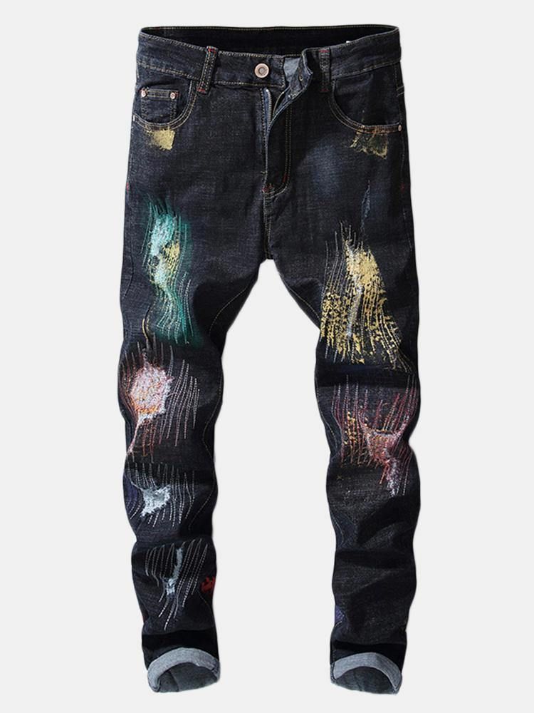 Utskrift Hip-Hop Design Fargerike Hull Jeans