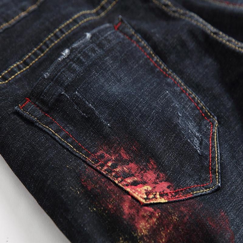 Utskrift Hip-Hop Design Fargerike Hull Jeans