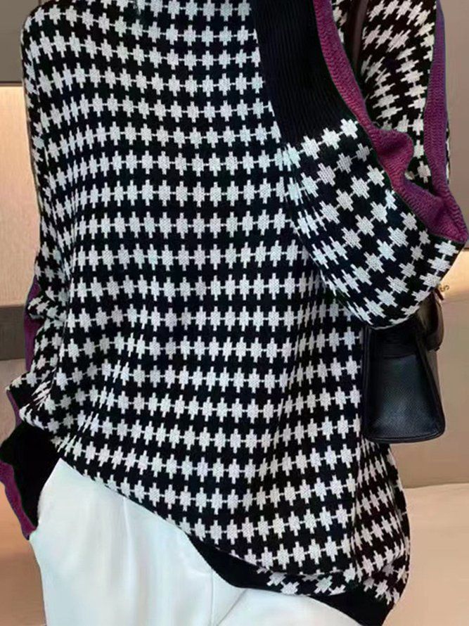 Houndstooth Løs Urban Langermet Genser