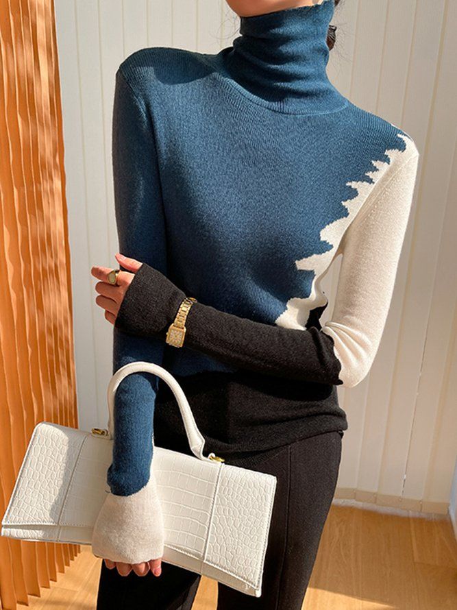 Mote Langermet Turtleneck Color Block Genser