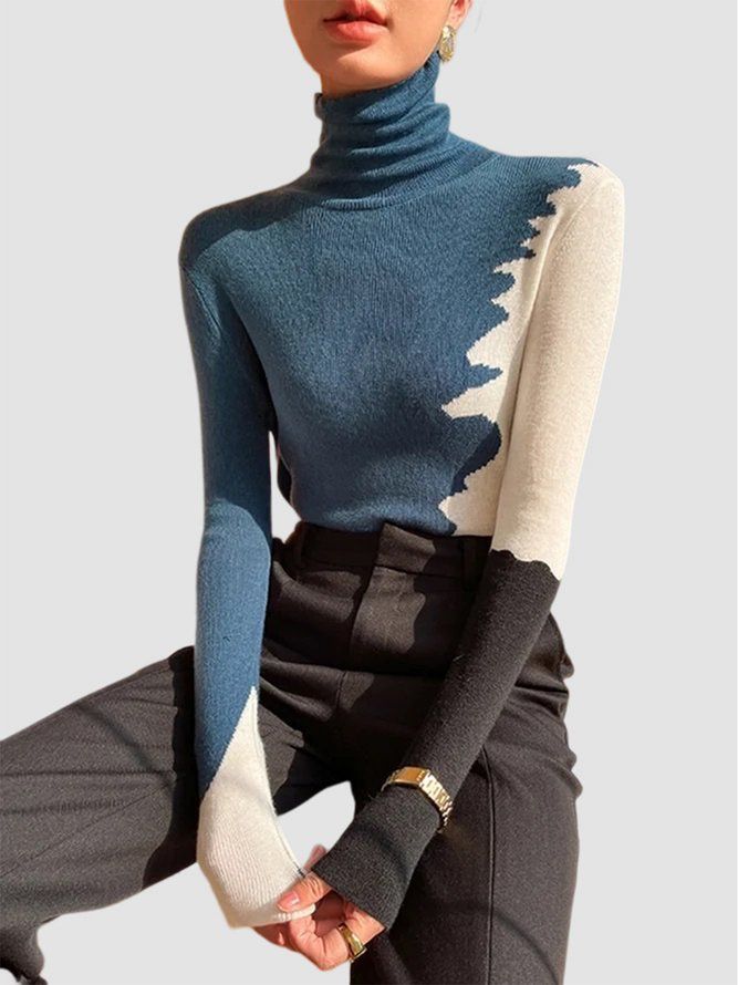 Mote Langermet Turtleneck Color Block Genser