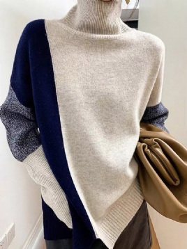 Turtleneck Loose Urban Color Block Genser