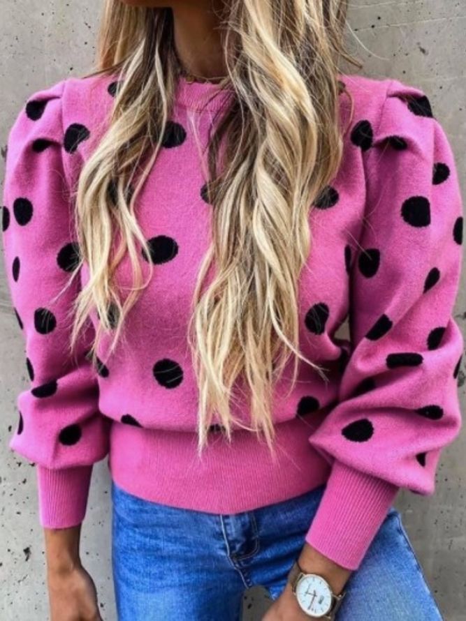 Vinter Med Rund Hals Regular Fit Polka Dots Polka Dots Langermet Daily Sweater