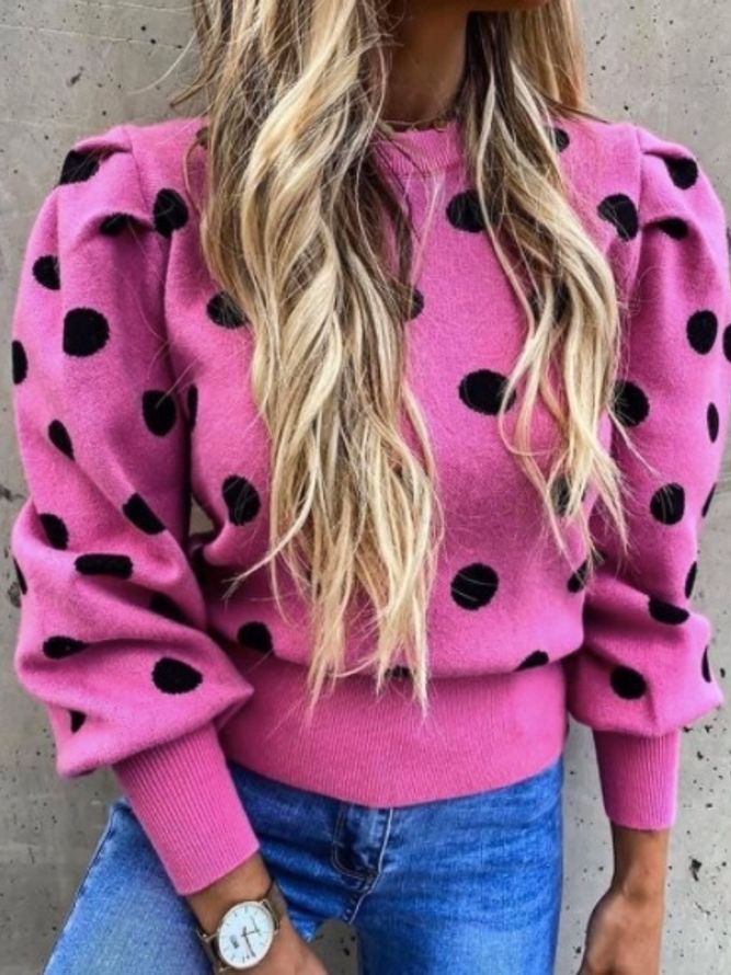 Vinter Med Rund Hals Regular Fit Polka Dots Polka Dots Langermet Daily Sweater