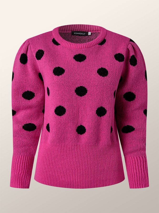 Vinter Med Rund Hals Regular Fit Polka Dots Polka Dots Langermet Daily Sweater