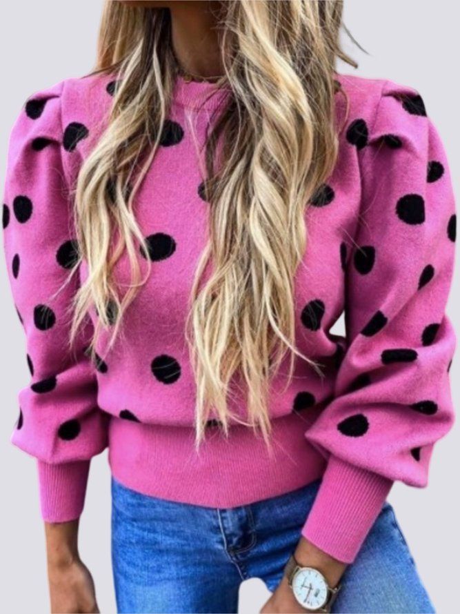 Vinter Med Rund Hals Regular Fit Polka Dots Polka Dots Langermet Daily Sweater