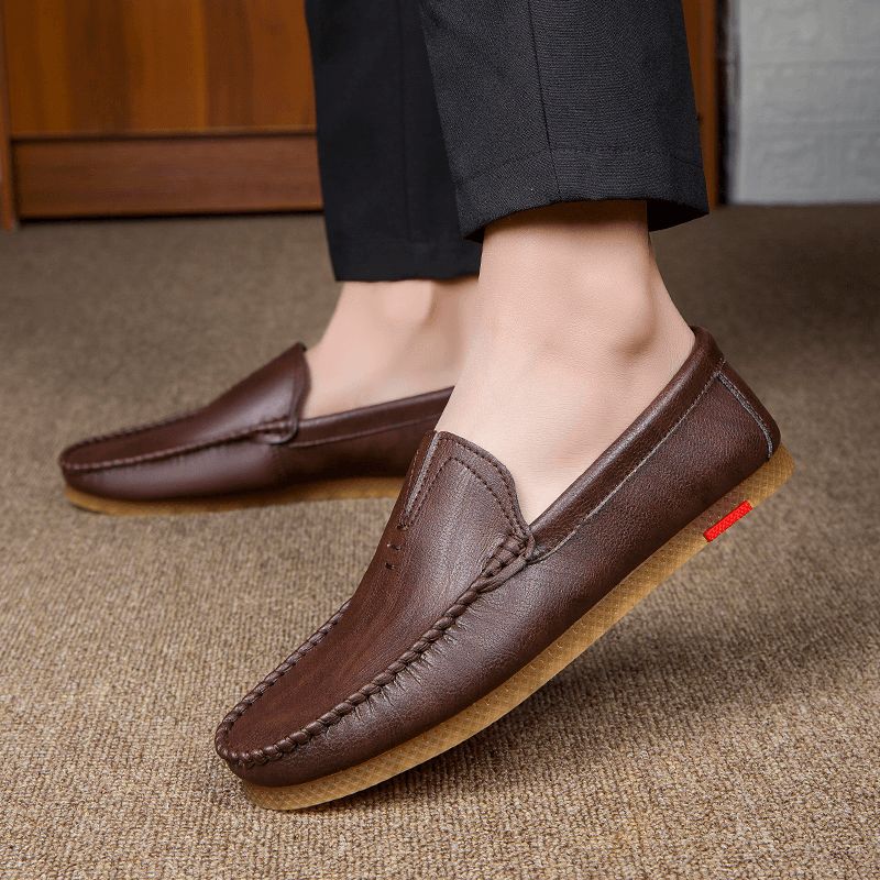 Menn Mikrofiber Pustende Komfortabel Bunn Slip På Kjøring Casual Leather Loafers Sko