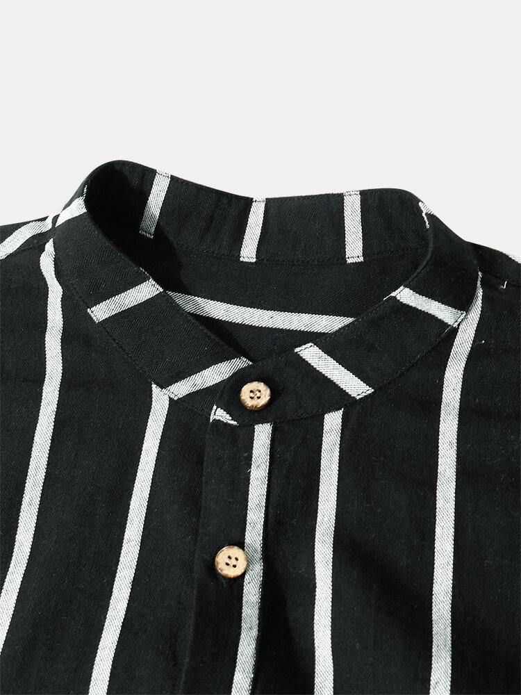 100 % Bomull Klassiske Stripeprint Lange Armer Henley-Skjorter For Menn