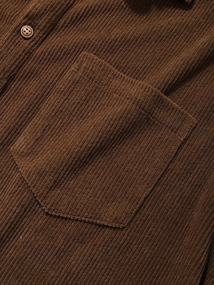 Ensfargede Menns Ensfarge Basic Style Corduroy Lapel Kortermet Henley Skjorte