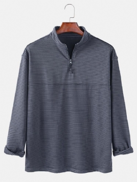 Herre Stripe Langermet Halv Glidelås Casual Henley Skjorter