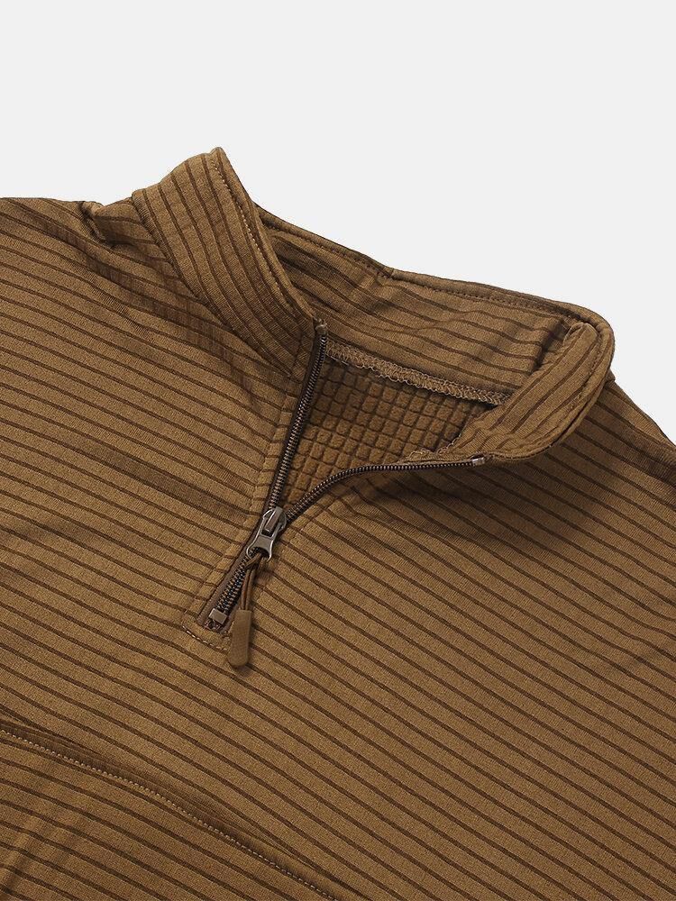 Herre Stripe Langermet Halv Glidelås Casual Henley Skjorter