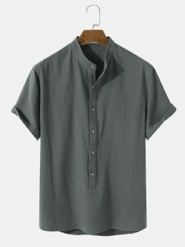 Herre Vanlig Basic Style Solid 100 % Bomull Kortermet Henley Skjorte
