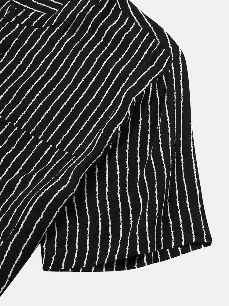 Pinstripe Stativ For Menn Uformelle Kortermede Henley-Skjorter Med Lomme