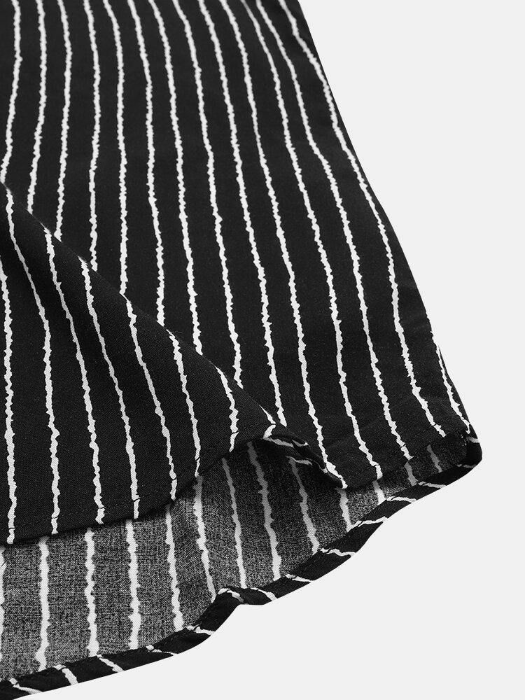 Pinstripe Stativ For Menn Uformelle Kortermede Henley-Skjorter Med Lomme