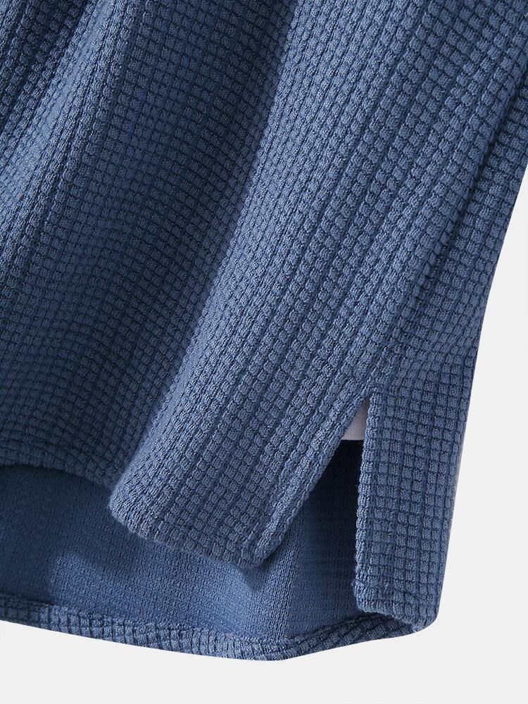 Strikkede Jacquard Langermede Henley-Skjorter Med Solid Tekstur For Menn