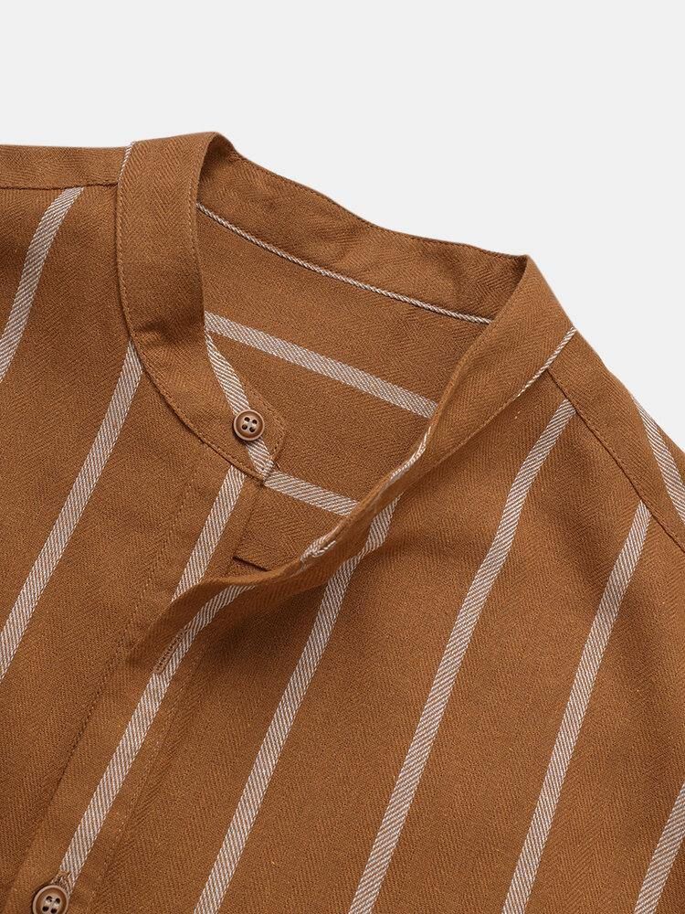 Vintage Stripete Løse Komfortable Uformelle Henley-Skjorter For Menn