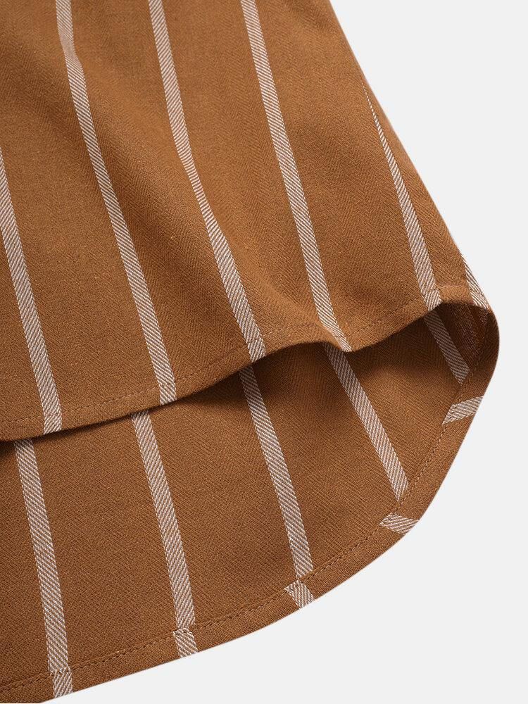 Vintage Stripete Løse Komfortable Uformelle Henley-Skjorter For Menn