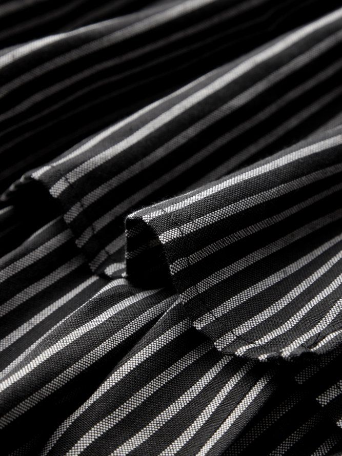 Elegant Løs Skjorte Krage Stripet Fargeblokkkjole
