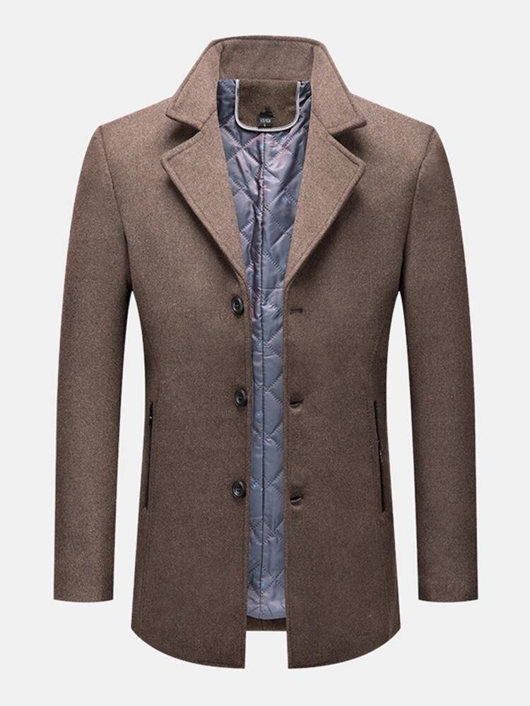 Herre Business Single-Breasted Ensfarget Trenchcoats I Ullstoff