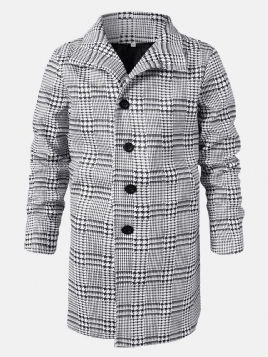 Houndstooth Jakkeslag For Menn Med Enspent Mellomlange Trenchcoats