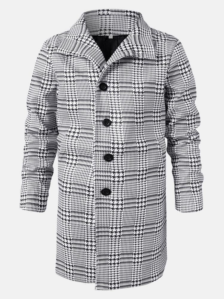 Houndstooth Jakkeslag For Menn Med Enspent Mellomlange Trenchcoats