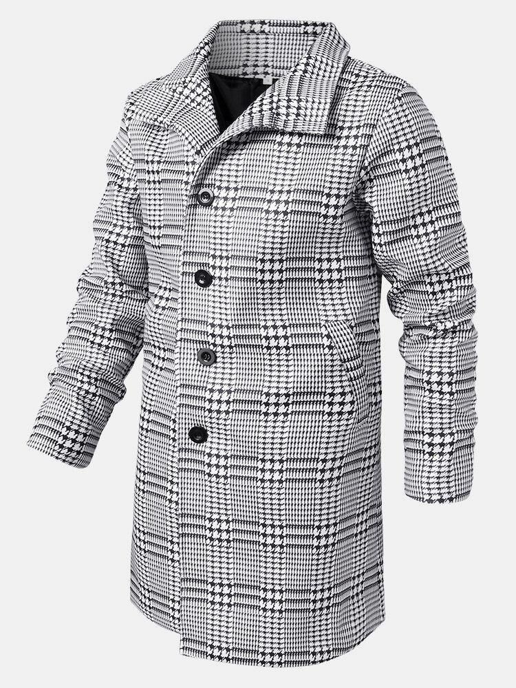 Houndstooth Jakkeslag For Menn Med Enspent Mellomlange Trenchcoats