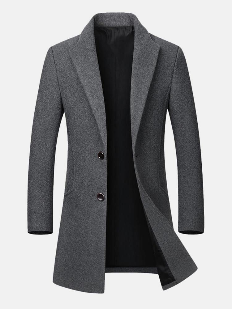 Menn Business Casual Ull Trench Coat Mellomlang Single Breasted Slim Fit Coat