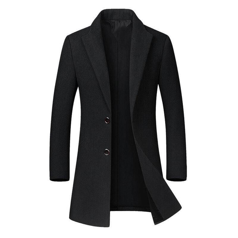 Menn Business Casual Ull Trench Coat Mellomlang Single Breasted Slim Fit Coat