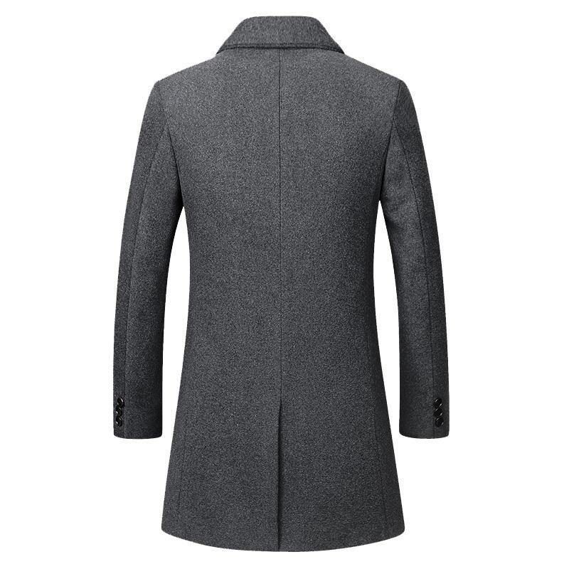 Menn Business Casual Ull Trench Coat Mellomlang Single Breasted Slim Fit Coat