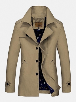 Menns Ensfargede Enkeltbreasted Business Mid Length Langermet Trench Coats