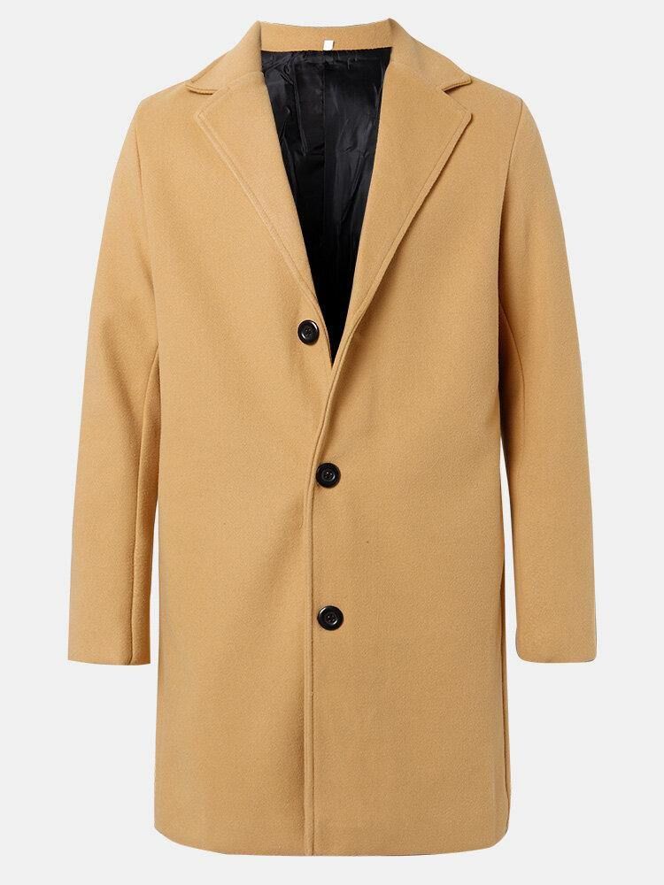 Menns Ensfargede Mellomlange Business Warm Trench Coats