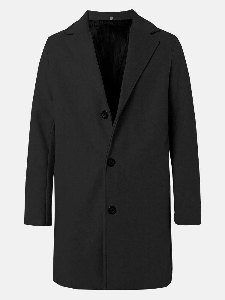 Menns Ensfargede Mellomlange Business Warm Trench Coats