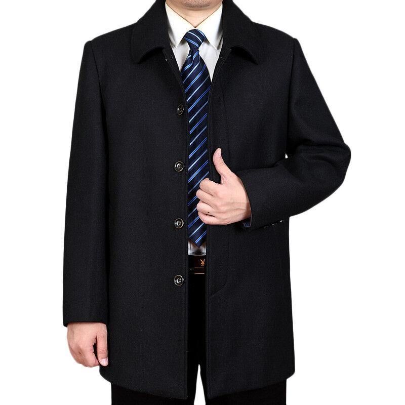 Menns Mellomlang Business Trenchcoat Ensfarget Uformelt Ullfrakk