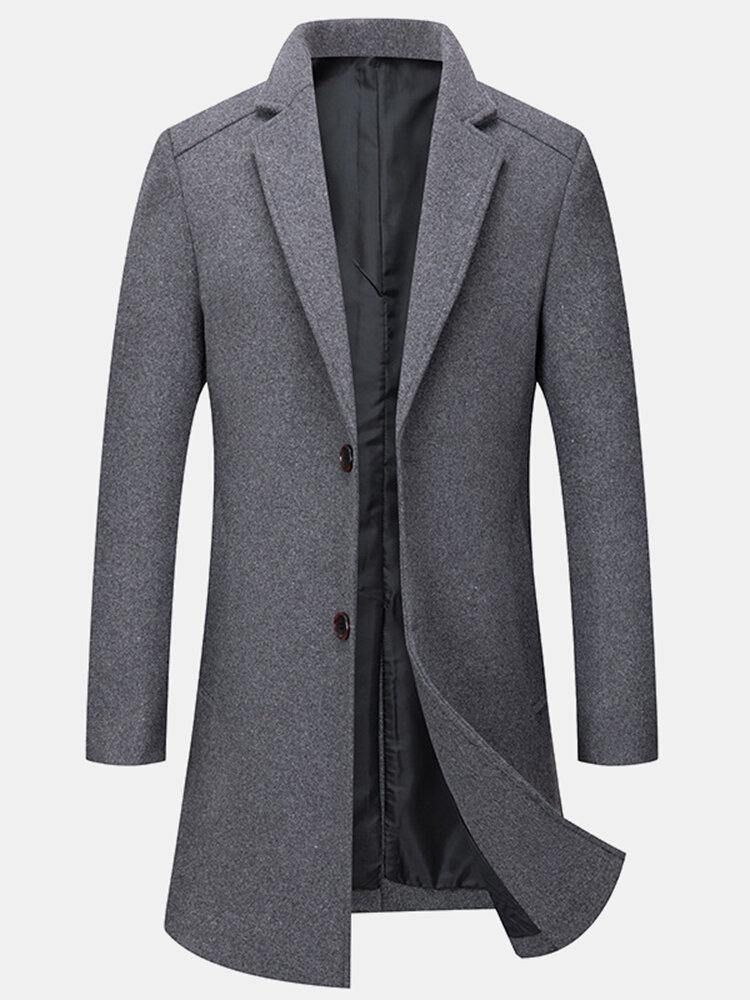 Menns Ull Vindtette Mellomlange Single-Breasted Business Trenchcoats