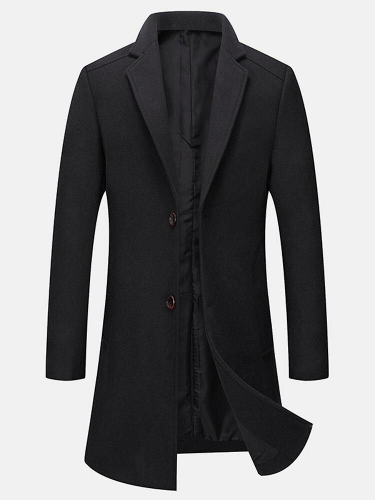 Menns Ull Vindtette Mellomlange Single-Breasted Business Trenchcoats