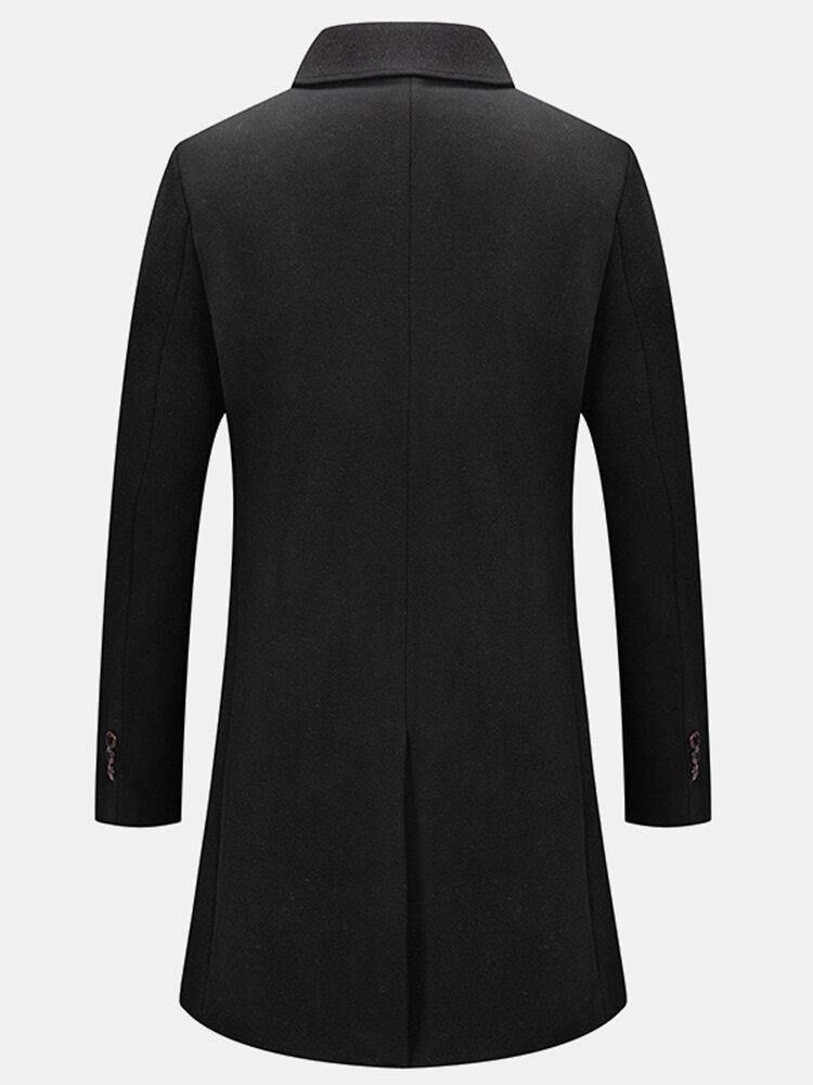 Menns Ull Vindtette Mellomlange Single-Breasted Business Trenchcoats