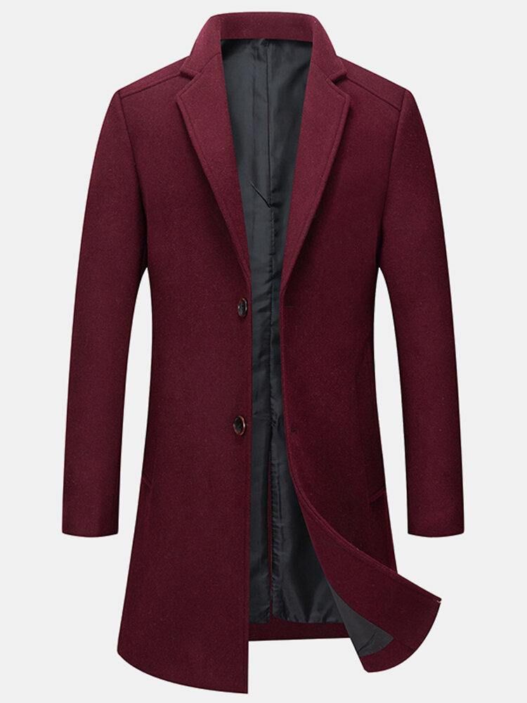 Menns Ull Vindtette Mellomlange Single-Breasted Business Trenchcoats