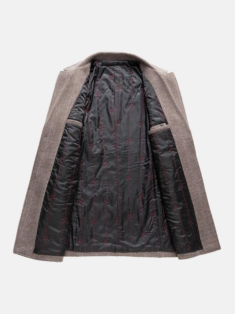 Menns Varm Tykk Ensfarget Lomme Business Single-Breasted Trench Coats
