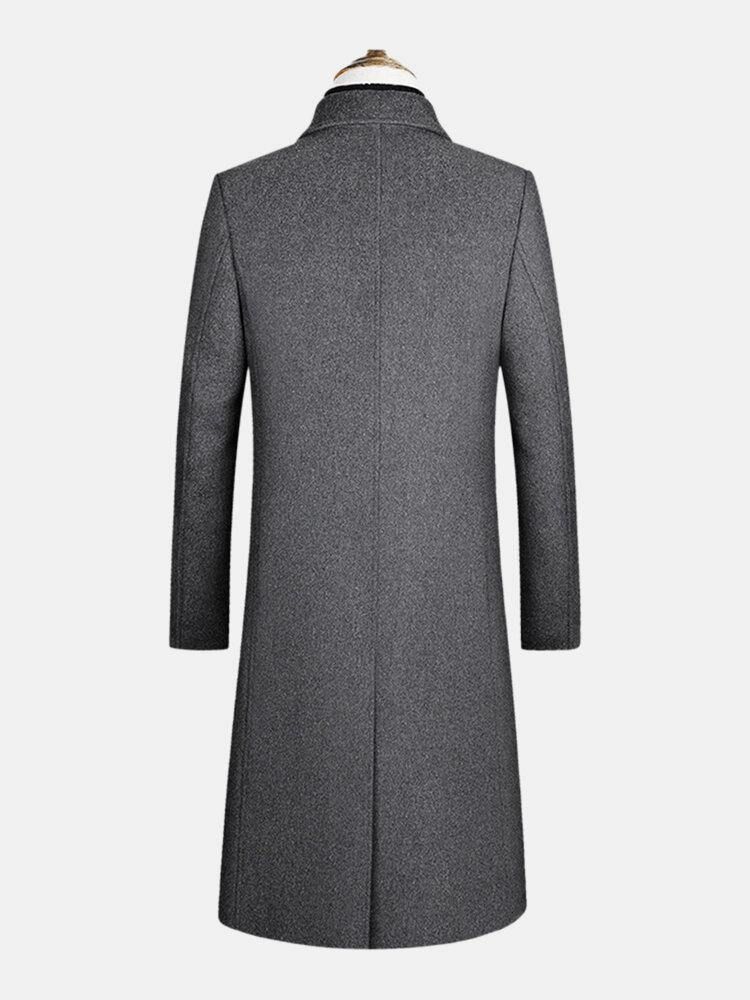 Ull Enkeltbreasted Flat Krage Uformelle Lange Trenchcoats Med Klafflomme