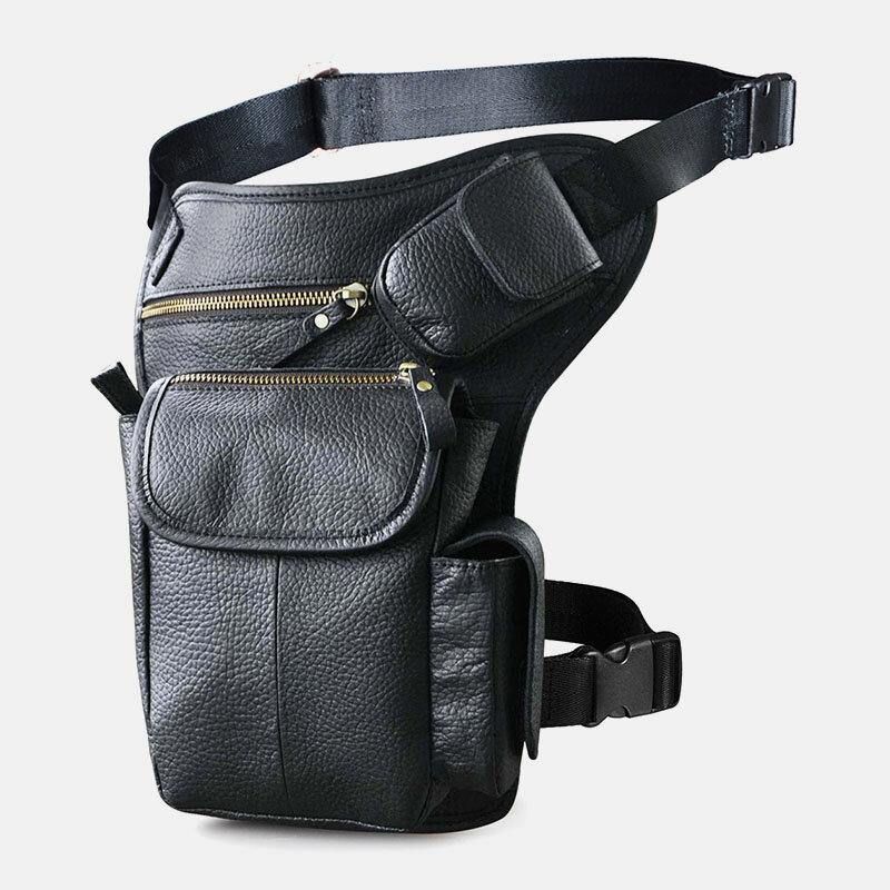 Menn Ekte Skinn Multi-Carry Retro 7-Tommers Telefonkamera Utendørs Midjeveske Crossbody-Veske