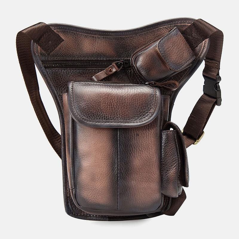 Menn Ekte Skinn Multi-Carry Retro 7-Tommers Telefonkamera Utendørs Midjeveske Crossbody-Veske