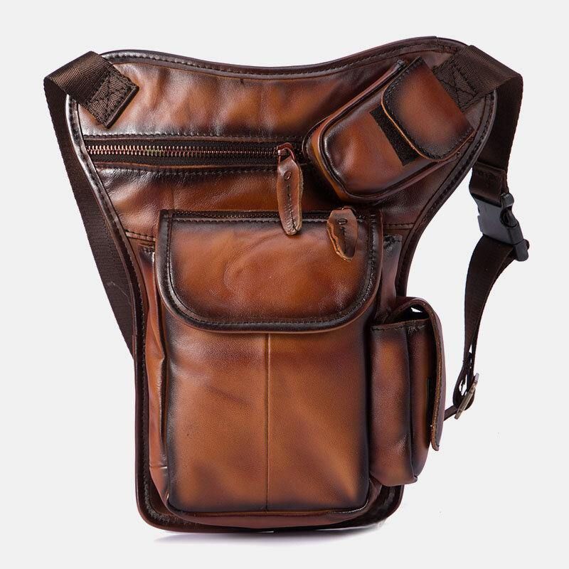 Menn Ekte Skinn Multi-Carry Retro 7-Tommers Telefonkamera Utendørs Midjeveske Crossbody-Veske