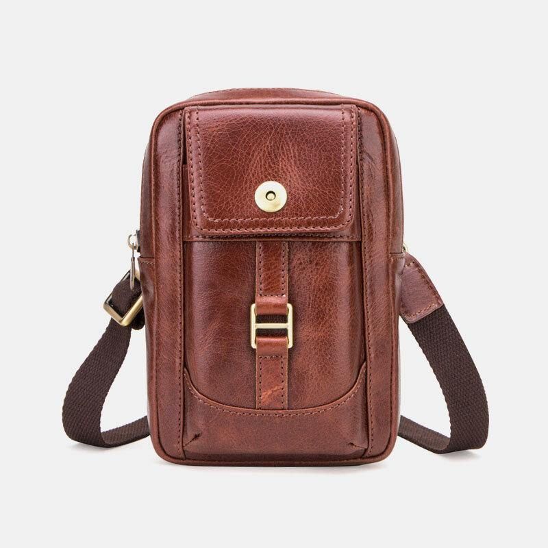 Menn Ekte Skinn Retro Mote 5.8 Tommers Telefonveske Multi-Bære Crossbody Bag Midjeveske