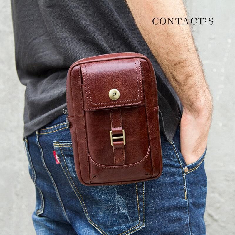 Menn Ekte Skinn Retro Mote 5.8 Tommers Telefonveske Multi-Bære Crossbody Bag Midjeveske