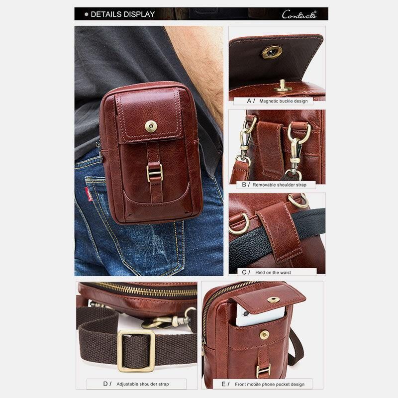 Menn Ekte Skinn Retro Mote 5.8 Tommers Telefonveske Multi-Bære Crossbody Bag Midjeveske