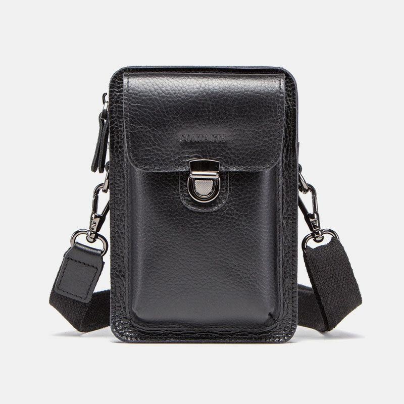 Menn Ekte Skinn Retro Uformelt Utendørs Multi-Bære Telefonveske Crossbody Bag Midjeveske For 5.8 Tommers Telefon