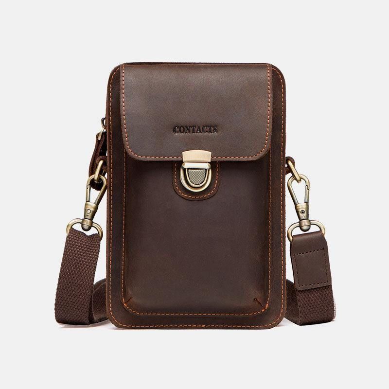 Menn Ekte Skinn Retro Uformelt Utendørs Multi-Bære Telefonveske Crossbody Bag Midjeveske For 5.8 Tommers Telefon