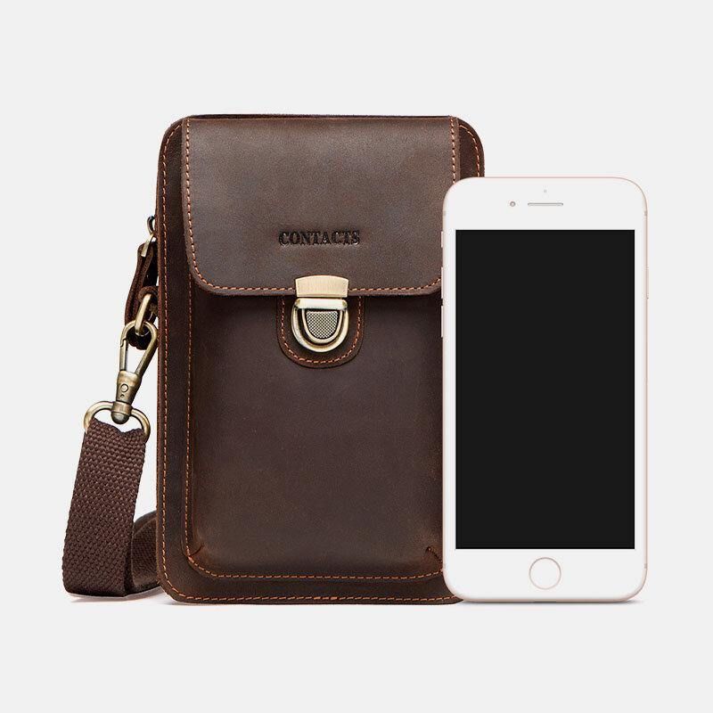 Menn Ekte Skinn Retro Uformelt Utendørs Multi-Bære Telefonveske Crossbody Bag Midjeveske For 5.8 Tommers Telefon